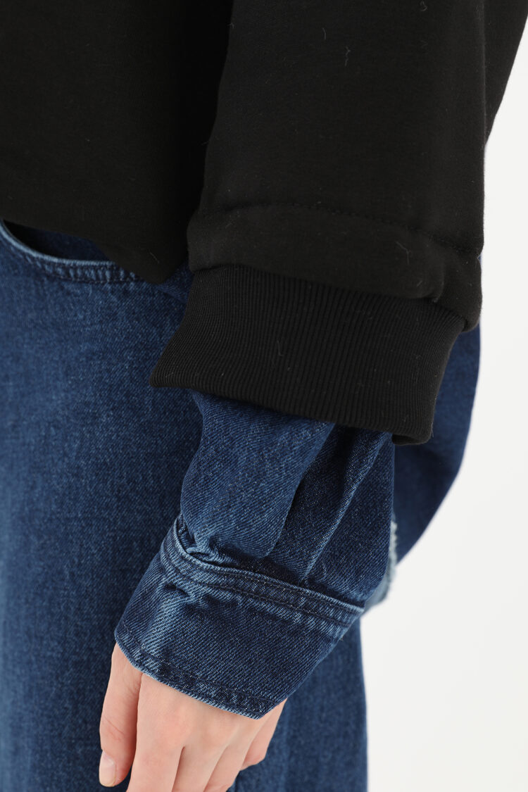 Women's Sweatshirt With Stone Embroidery And Denim Detail On Sleeves - Producer: SOUL - Wholesale Women Clothes - TheBS Women