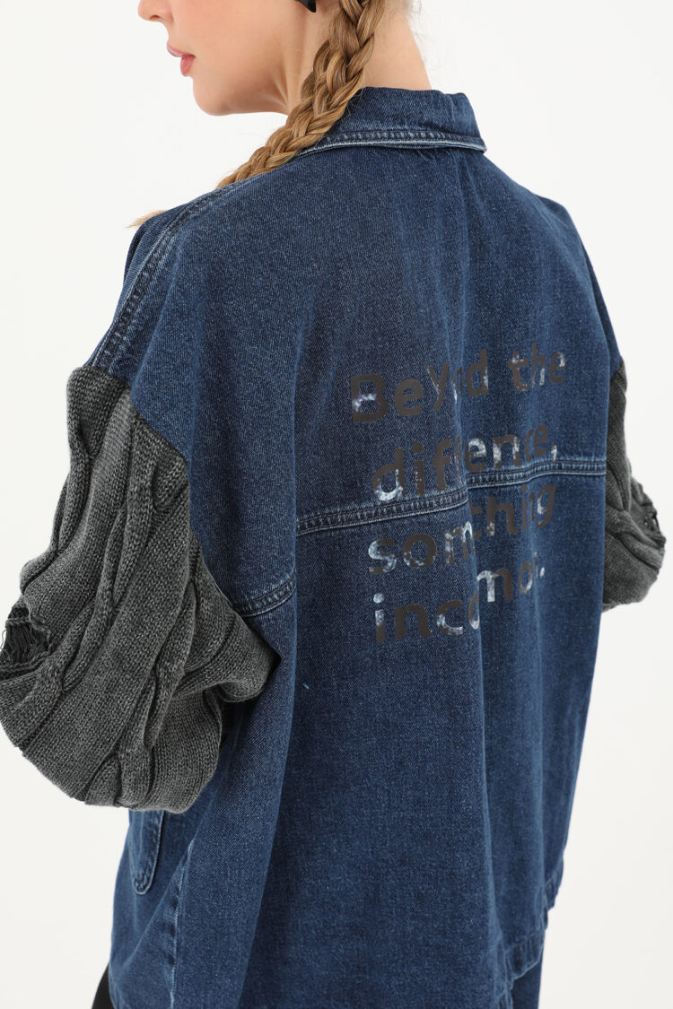 Knitted Sleeve Detailed Denim Jacket -& Blue - Producer: SOUL - Wholesale Women Clothes - TheBS Women