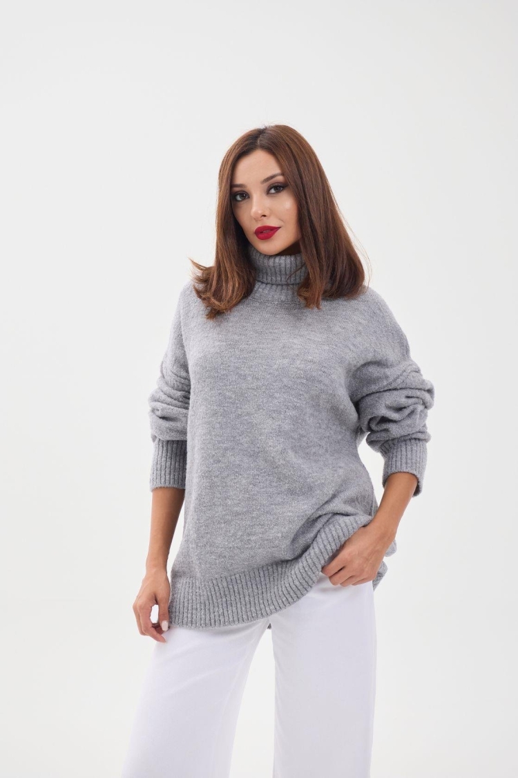 Knitted Fisherman Casual Sweater - Gray - Producer: Fame - Wholesale Women Clothes - TheBS Women