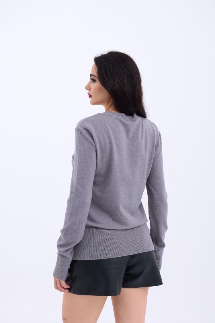 Knitwear Basic Sweater - Gray - Producer: Fame - Wholesale Women Clothes - TheBS Women