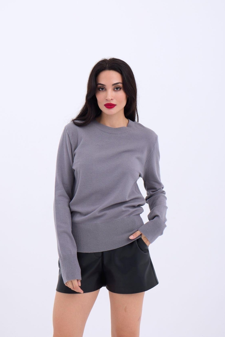 Knitwear Basic Sweater - Gray - Producer: Fame - Wholesale Women Clothes - TheBS Women