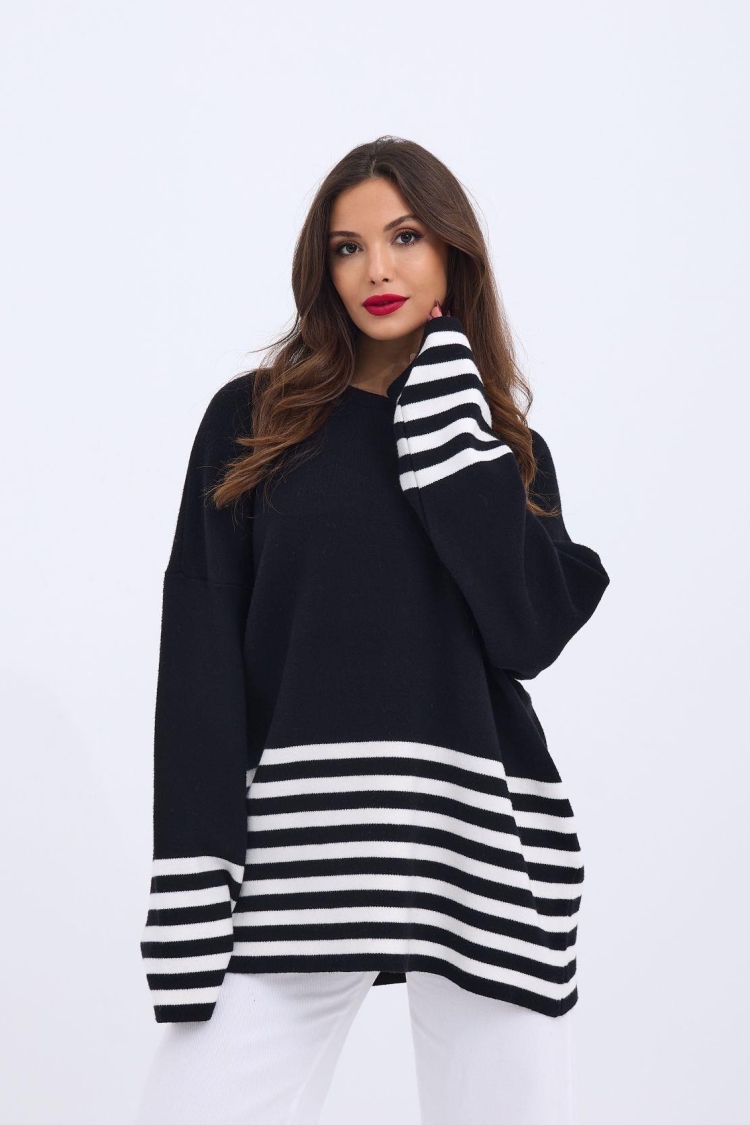 Knitted Striped Sweater -- Ecru - Producer: Fame - Wholesale Women Clothes - TheBS Women