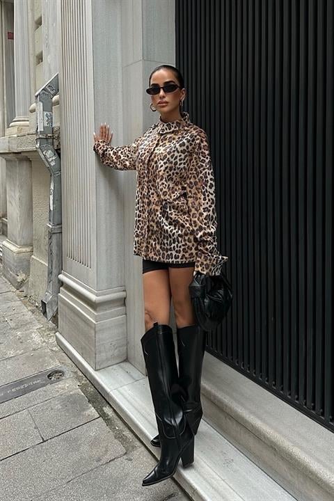 Leopard Detailed Suede Shirt - Producer: Sobe Istanbul - Wholesale Women Clothes - TheBS Women