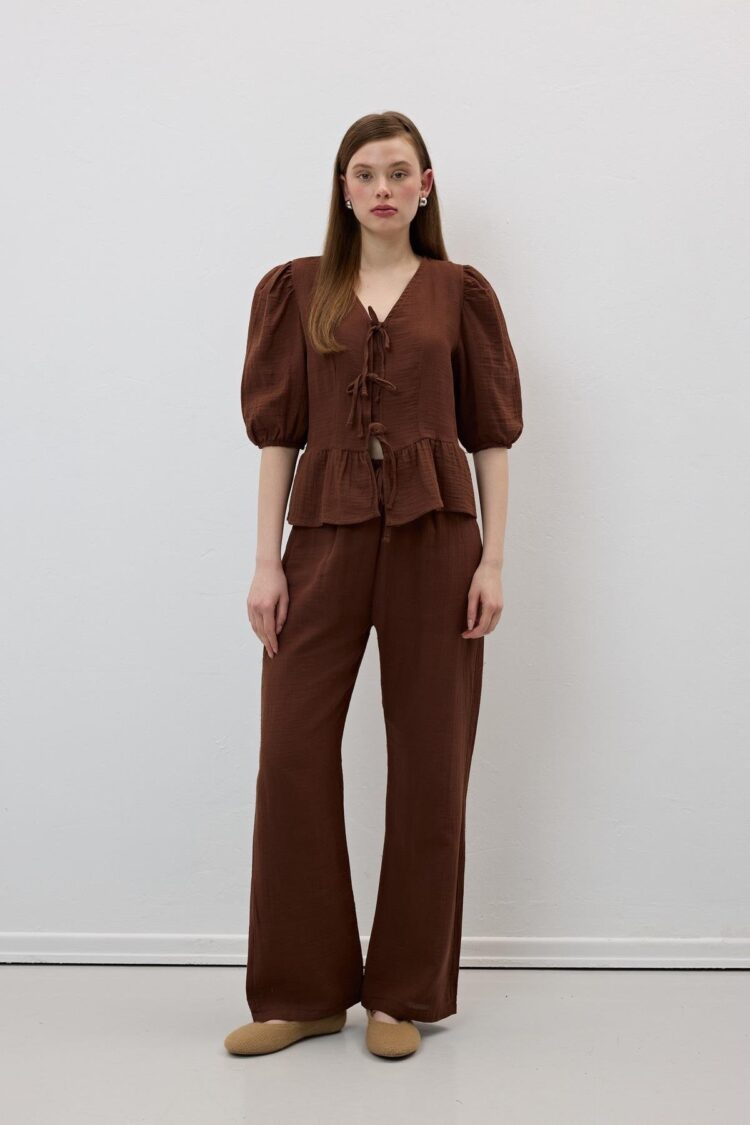 Front Tie Sleeve Elastic Mueslin Blouse - Producer: Levure - Wholesale Women Clothes - TheBS Women