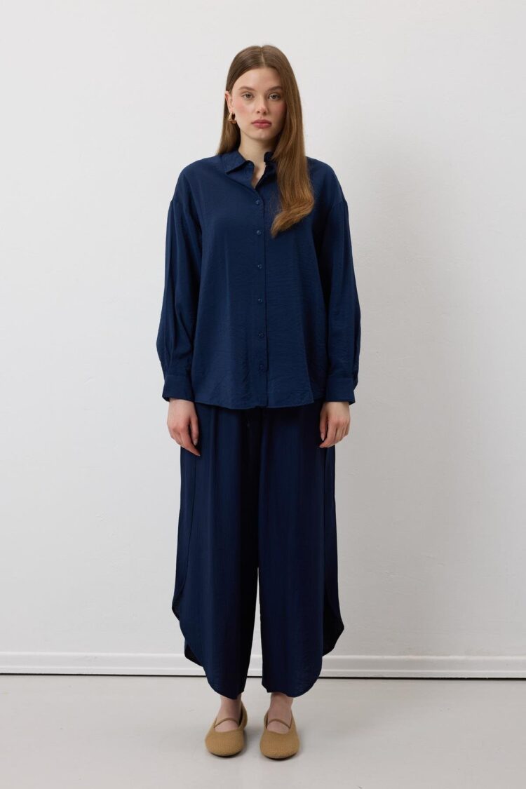 Elastic Waist Slit Pants Navy - Producer: Levure - Wholesale Women Clothes - TheBS Women