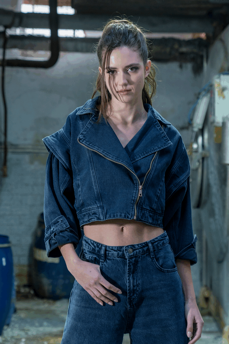 Blue Black Jacket With Elastic Waist And Sleeve Detail - Producer: LACARINO - Wholesale Women Clothes - TheBS Women
