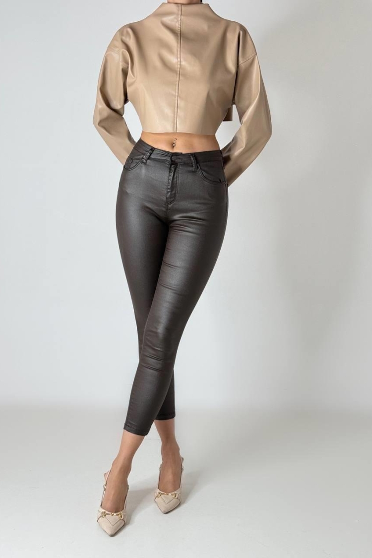 Skinny Leg High Waist Jeans - Dark Brown - Brand: LACARINO - Women & Kids, Baby Clothes Wholesale - TheBS Women