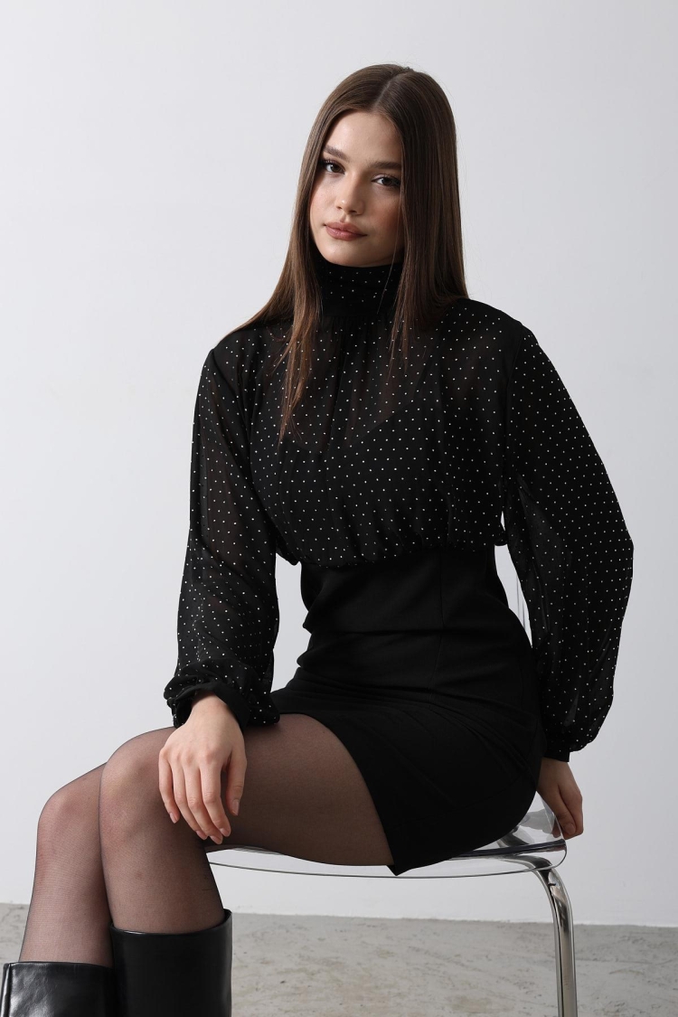 Stone Chiffon Dress - - Black - Producer: Reyon - Wholesale Women Clothes - TheBS Women