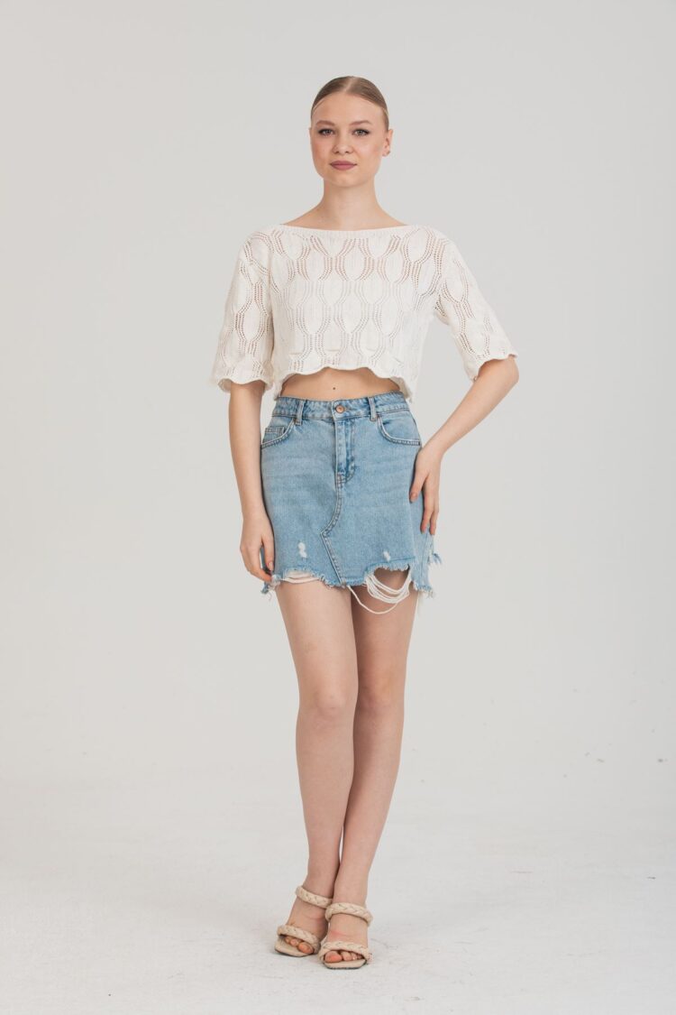 Seasonal Ecru Color Short Sleeve Knit Sweater - Producer: Maxi Modena - Wholesale Women Clothes - TheBS Women