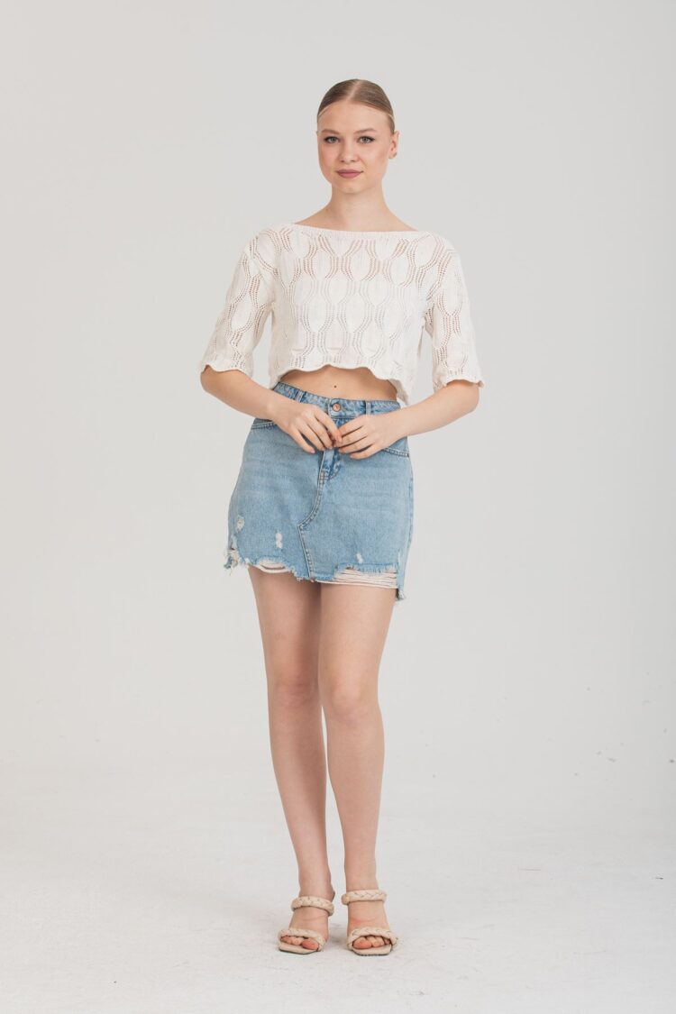 Seasonal Ecru Color Short Sleeve Knit Sweater - Producer: Maxi Modena - Wholesale Women Clothes - TheBS Women