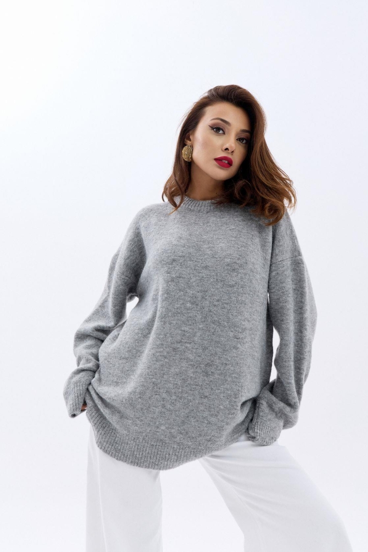 Knitwear Zero Collar Casual Sweater - Gray - Producer: Fame - Wholesale Women Clothes - TheBS Women