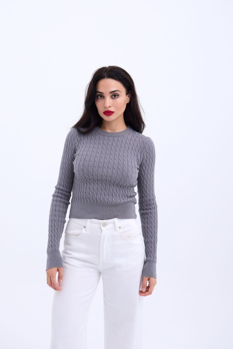 Knitwear Hair Knit Sweater - Gray - Producer: Fame - Wholesale Women Clothes - TheBS Women