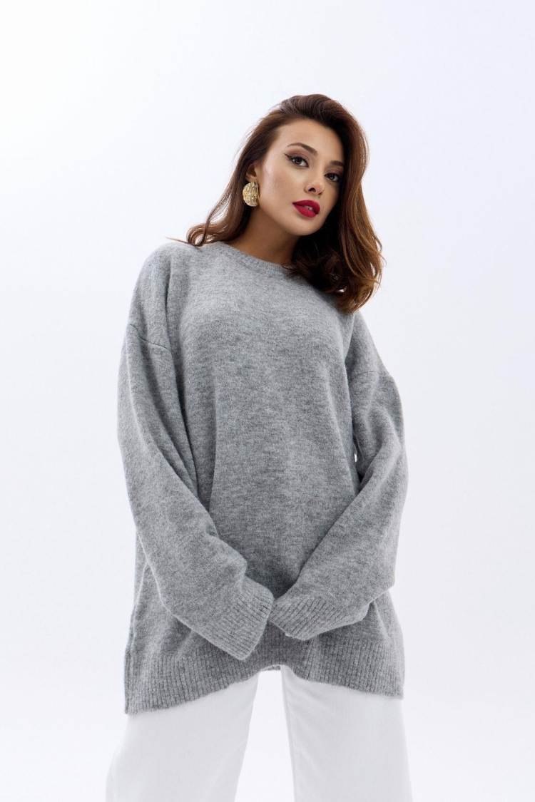 Knitwear Zero Collar Casual Sweater - Gray - Producer: Fame - Wholesale Women Clothes - TheBS Women