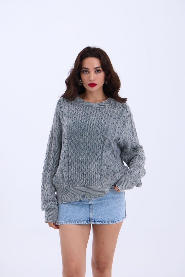 Knitwear Casual Hair Knitted Sweater - Gray - Producer: Fame - Wholesale Women Clothes - TheBS Women