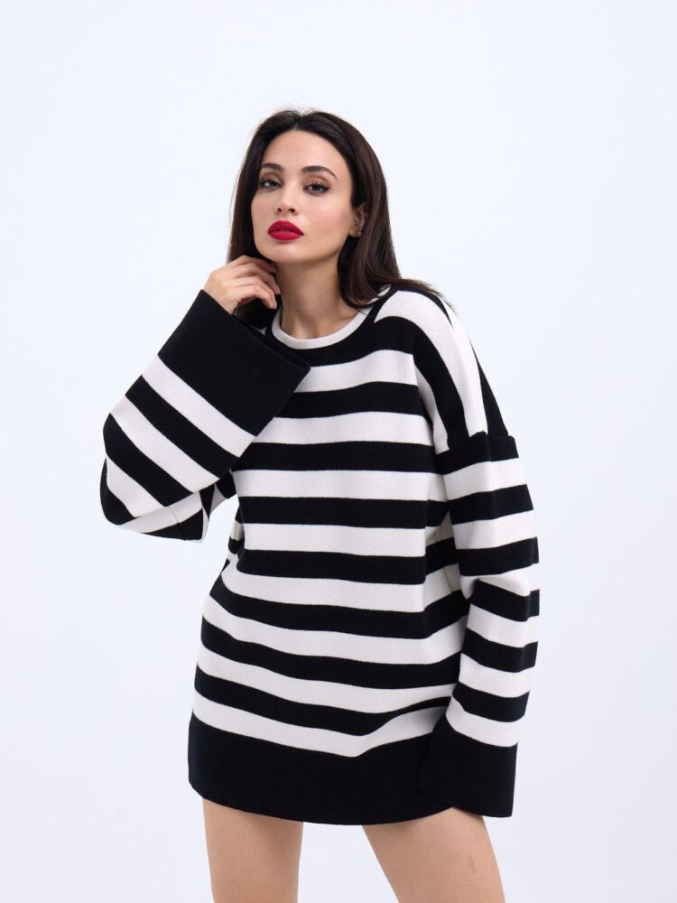 Knitted Striped Casual Sweater -- Ecru - Producer: Fame - Wholesale Women Clothes - TheBS Women