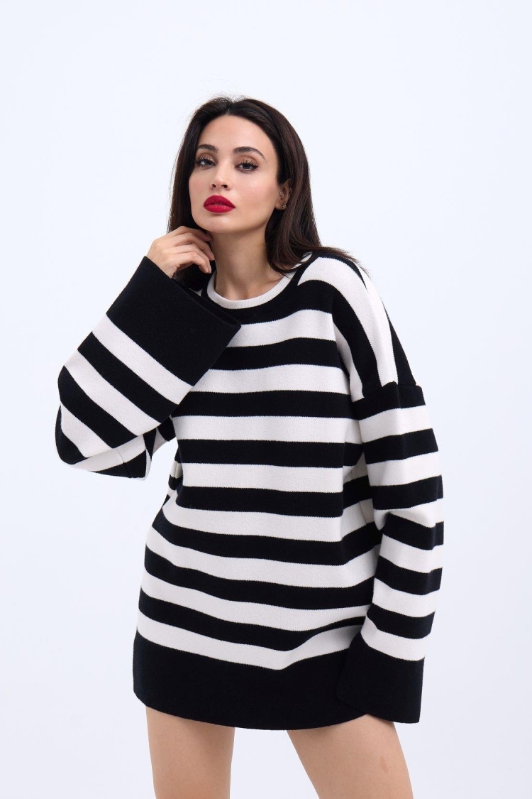 Knitted Striped Casual Sweater -- Ecru - Producer: Fame - Wholesale Women Clothes - TheBS Women