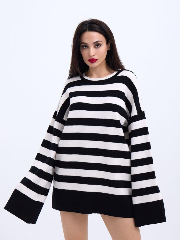 Knitted Striped Casual Sweater -- Ecru - Producer: Fame - Wholesale Women Clothes - TheBS Women