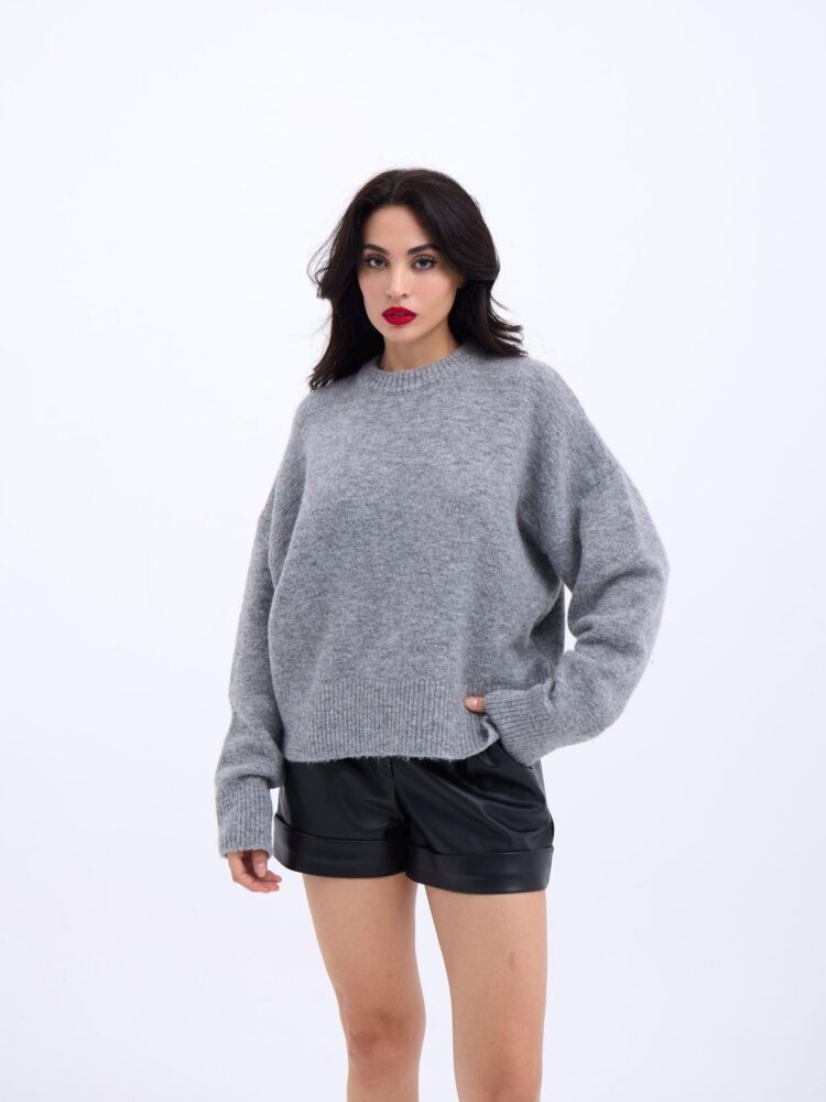 Knitwear Half Turtleneck Short Sweater - Gray - Producer: Fame - Wholesale Women Clothes - TheBS Women