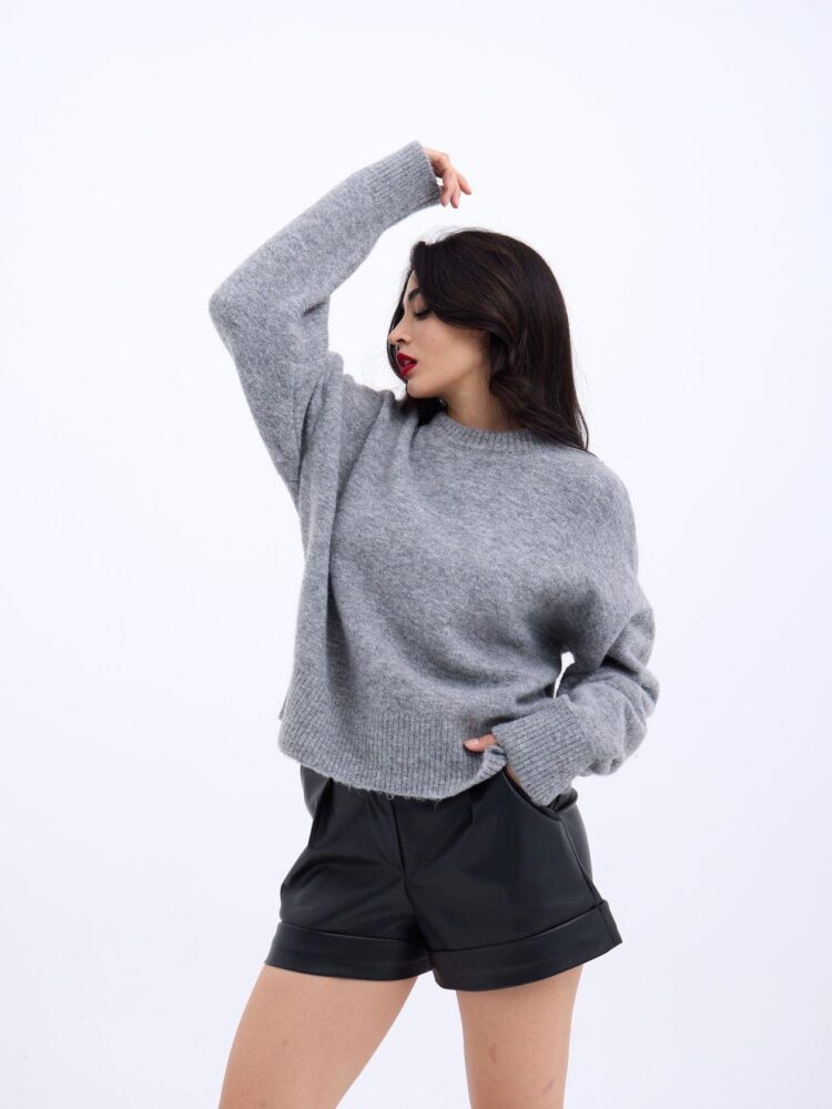 Knitwear Half Turtleneck Short Sweater - Gray - Producer: Fame - Wholesale Women Clothes - TheBS Women