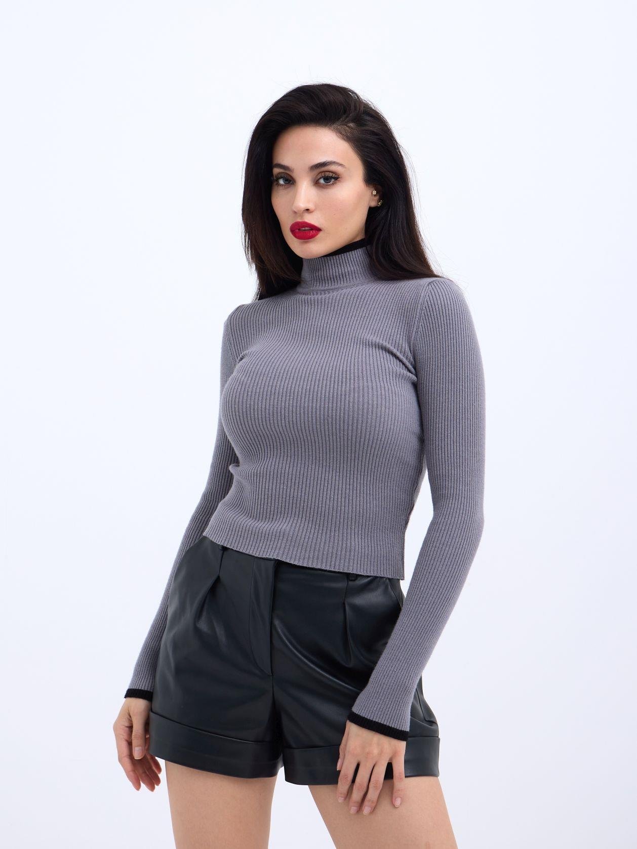 Knitted Fisherman's Ribbed Sweater -- Black - Producer: Fame - Wholesale Women Clothes - TheBS Women