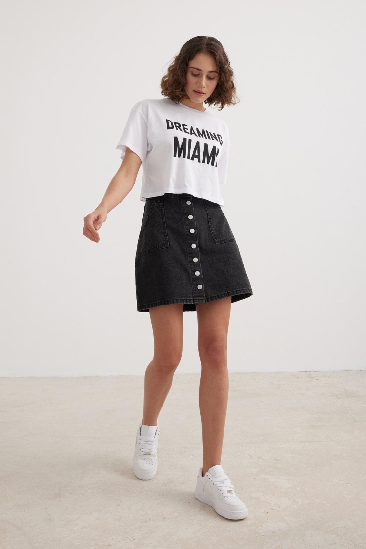 Women's Crop Written Tshirt White - Producer: Levure - Wholesale Women Clothes - TheBS Women