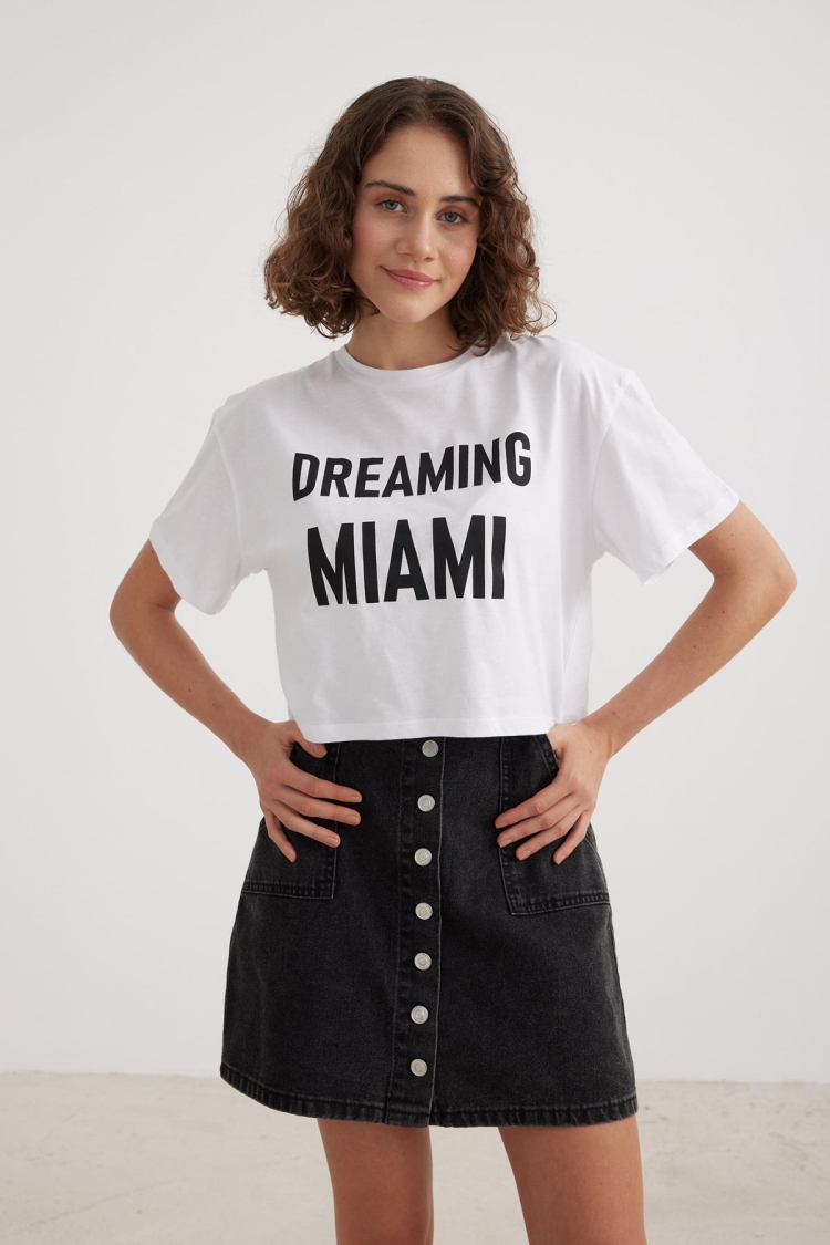 Women's Crop Written Tshirt White - Producer: Levure - Wholesale Women Clothes - TheBS Women