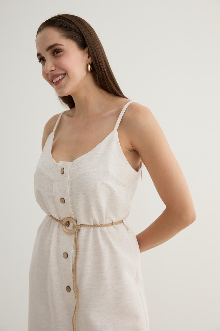 Women's Strappy Linen Jumpsuit Stone - Producer: Levure - Wholesale Women Clothes - TheBS Women