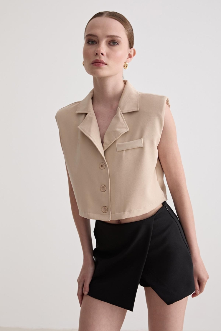 Vest With Padding Detail On Shoulders - Producer: Levure - Wholesale Women Clothes - TheBS Women