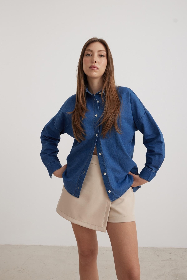 Button Detailed Denim Shirt - Producer: Levure - Wholesale Women Clothes - TheBS Women