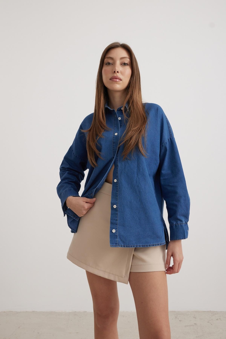 Button Detailed Denim Shirt - Producer: Levure - Wholesale Women Clothes - TheBS Women