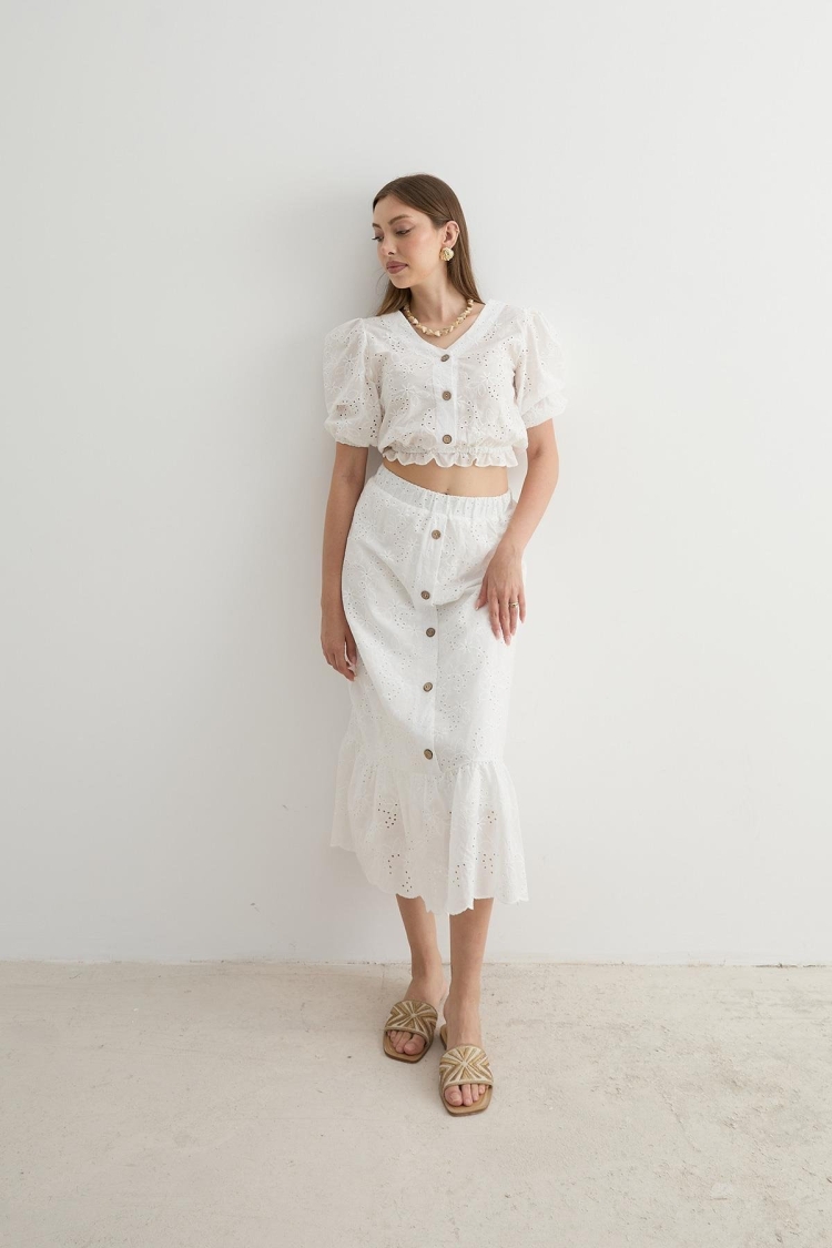 Women's Garni Terrycotton Detailed Lace Blouse White - Producer: Levure - Wholesale Women Clothes - TheBS Women