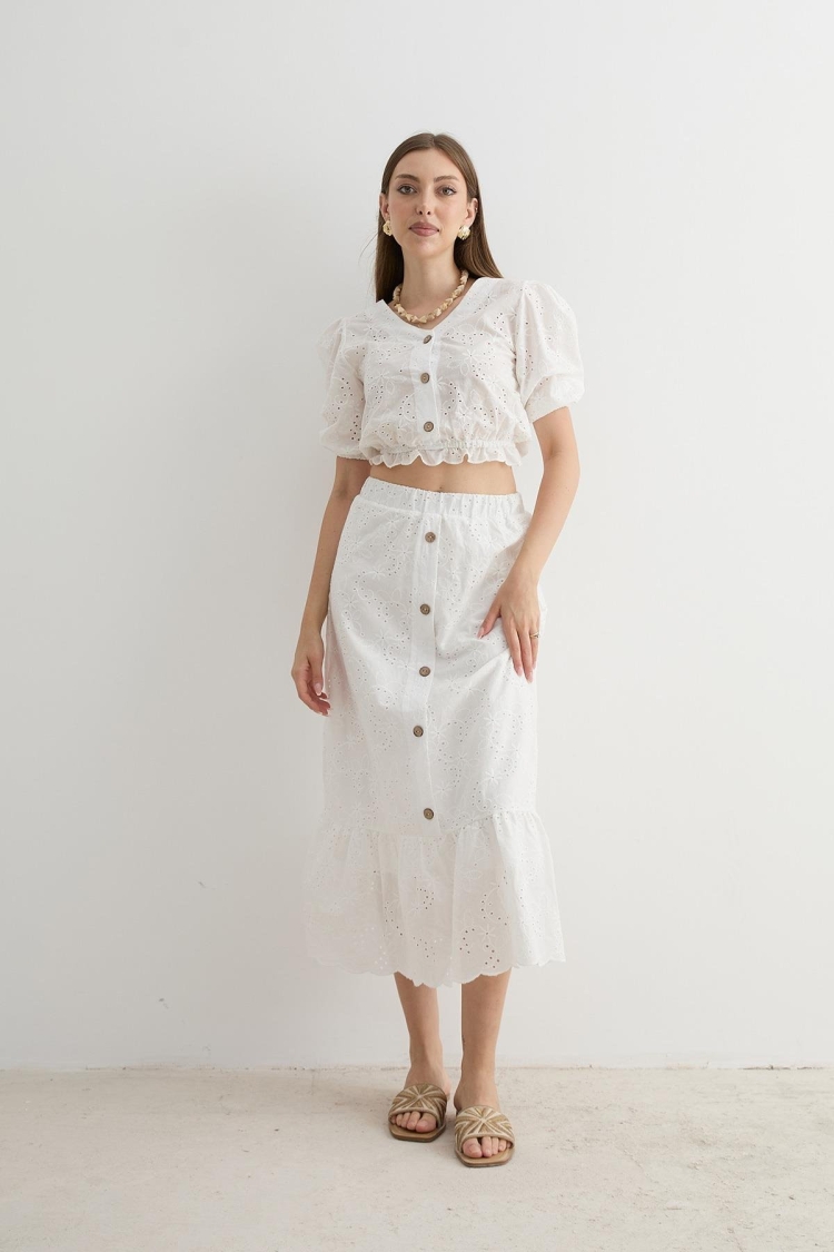 Women's Garni Terrycotton Detailed Lace Blouse White - Producer: Levure - Wholesale Women Clothes - TheBS Women