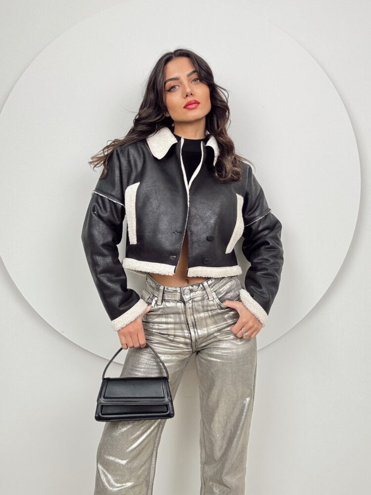 Short Leather Coat With Fur - Black - Producer: Miss Janell - Wholesale Women Clothes - TheBS Women
