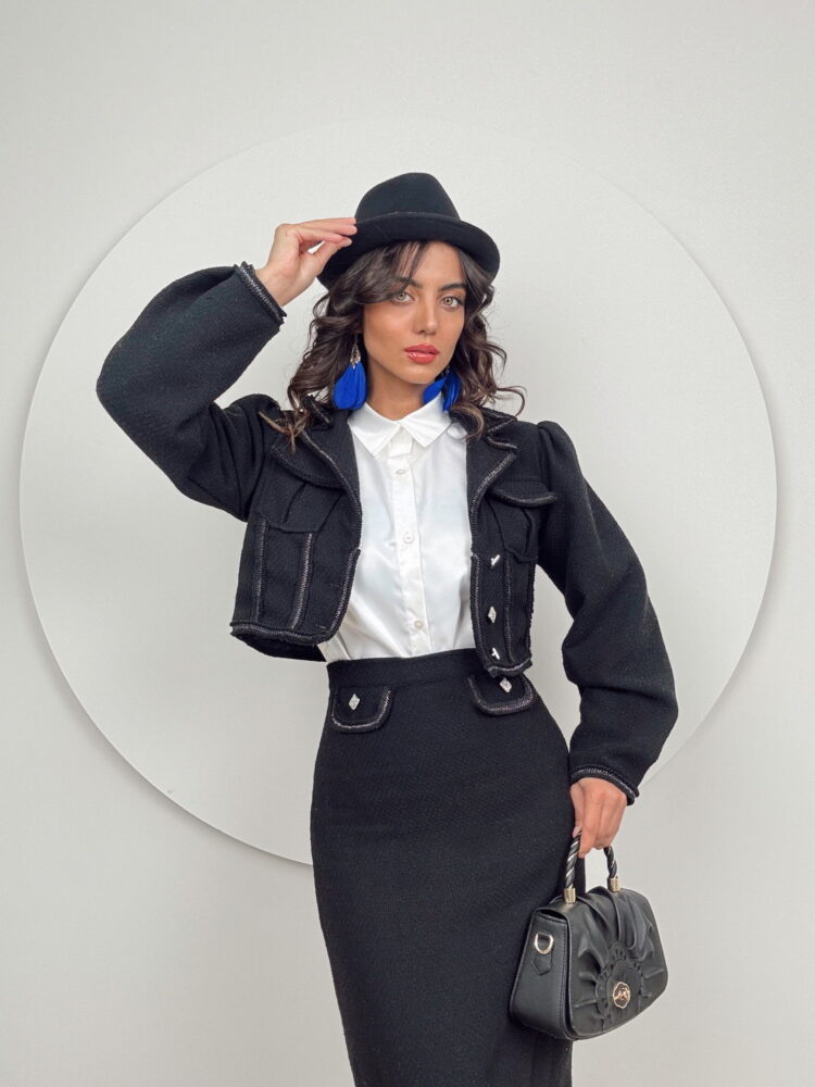 Skirt Slit Suit - Black - Producer: Miss Janell - Wholesale Women Clothes - TheBS Women