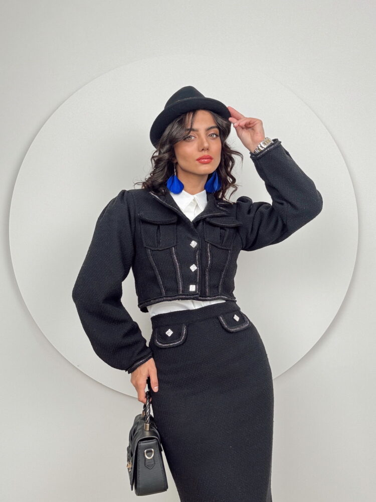 Skirt Slit Suit - Black - Producer: Miss Janell - Wholesale Women Clothes - TheBS Women