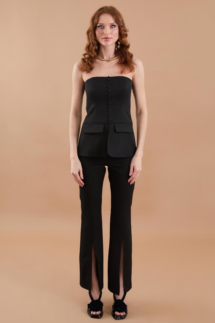 Flare Slit Detail High Waist Fabric Pants Black - Brand: Juste - Women & Kids, Baby Clothes Wholesale - TheBS Women