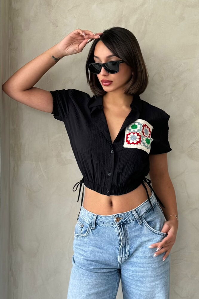 Waist Sleeve End Elastic Embroidered Pocket Wholesale Shirt - Producer: Topshow - Wholesale Women Clothes - TheBS Women