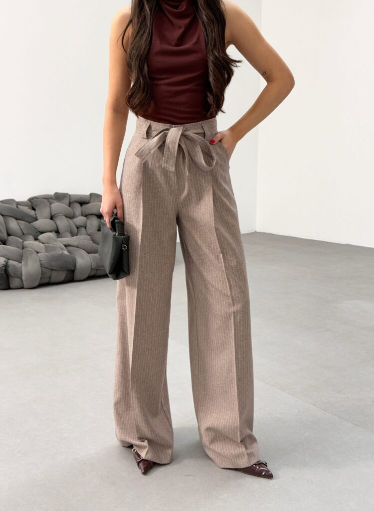 Sante Striped Waist Belt Palazzo Pants - Producer: Ouz Fashion - Wholesale Women Clothes - TheBS Women