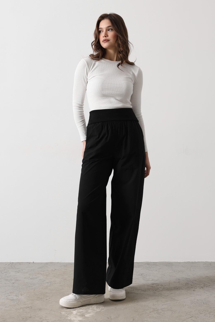 Foldable Waist Pants - - Black - Producer: Reyon - Wholesale Women Clothes - TheBS Women