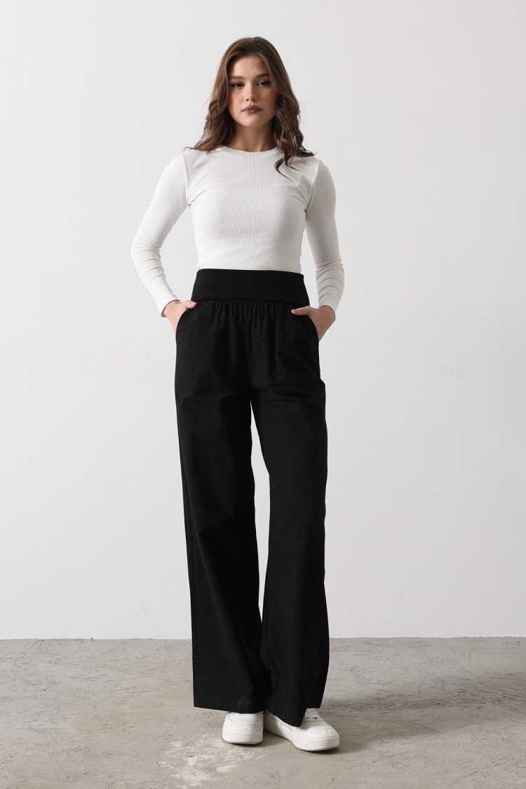 Foldable Waist Pants - - Black - Producer: Reyon - Wholesale Women Clothes - TheBS Women