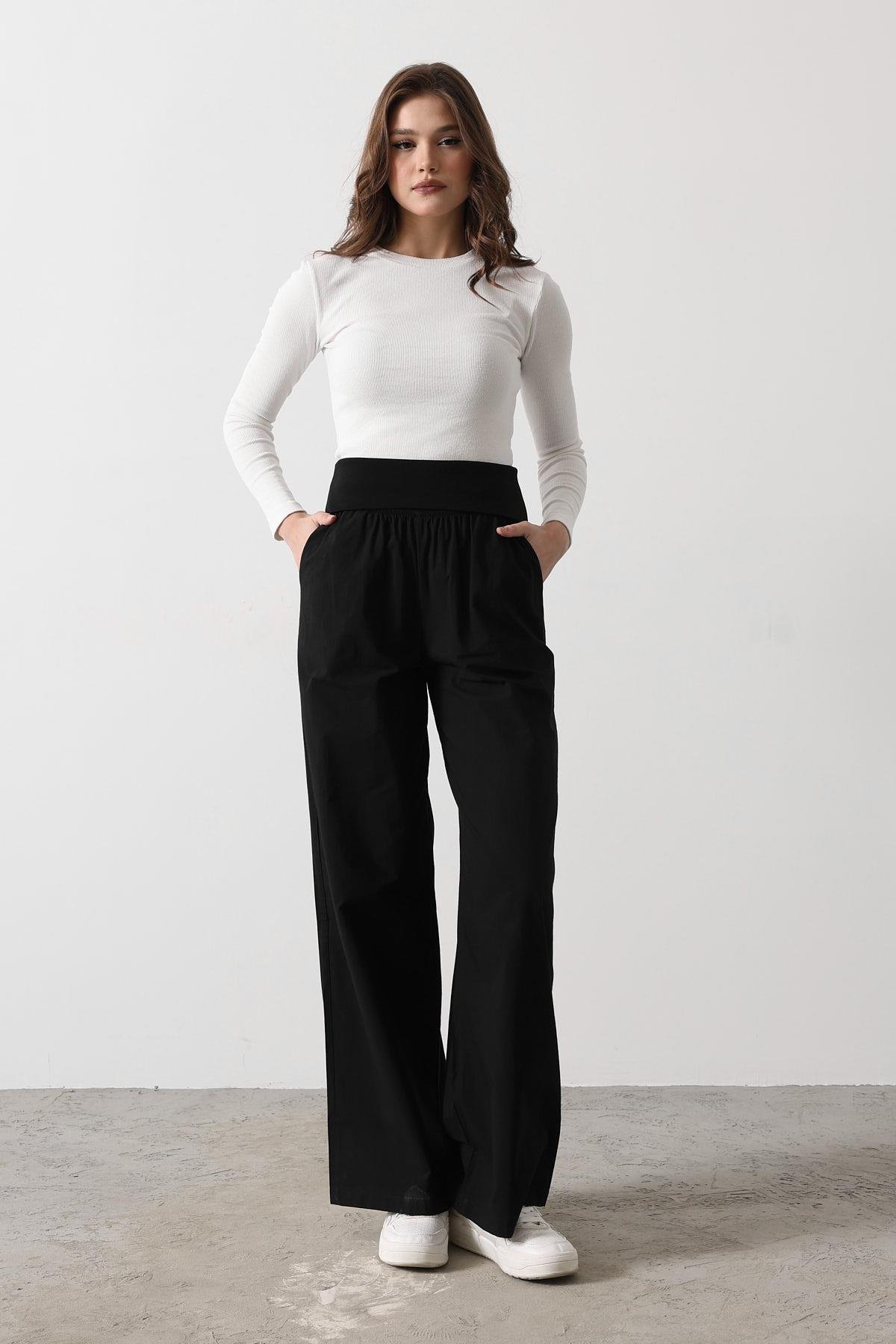 Foldable Waist Pants - - Black - Producer: Reyon - Wholesale Women Clothes - TheBS Women