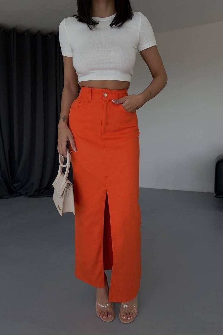 Front Slit Gabardine Long Skirt - Producer: Ello - Wholesale Women Clothes - TheBS Women