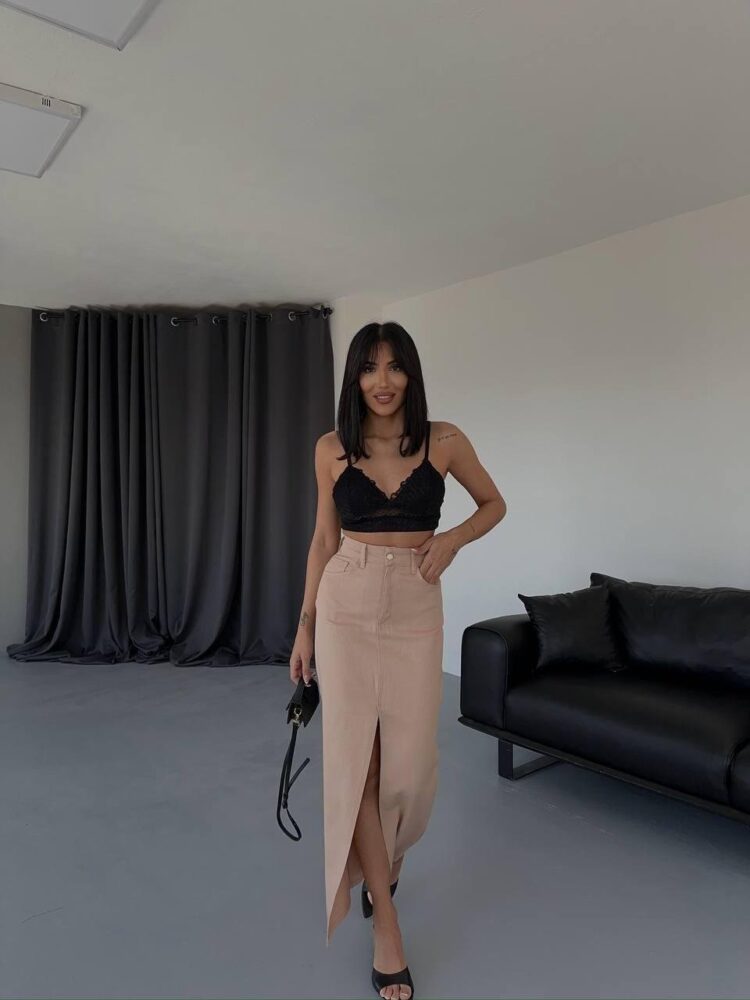 Front Slit Gabardine Long Skirt - Producer: Ello - Wholesale Women Clothes - TheBS Women