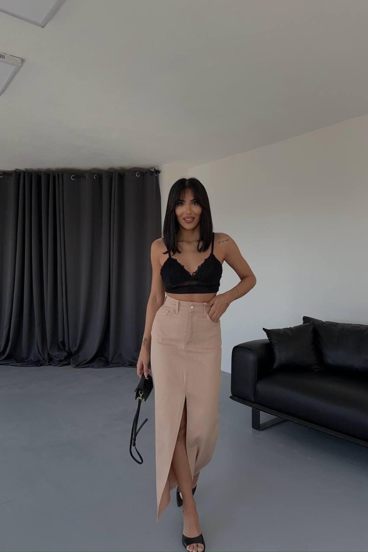 Front Slit Gabardine Long Skirt - Producer: Ello - Wholesale Women Clothes - TheBS Women