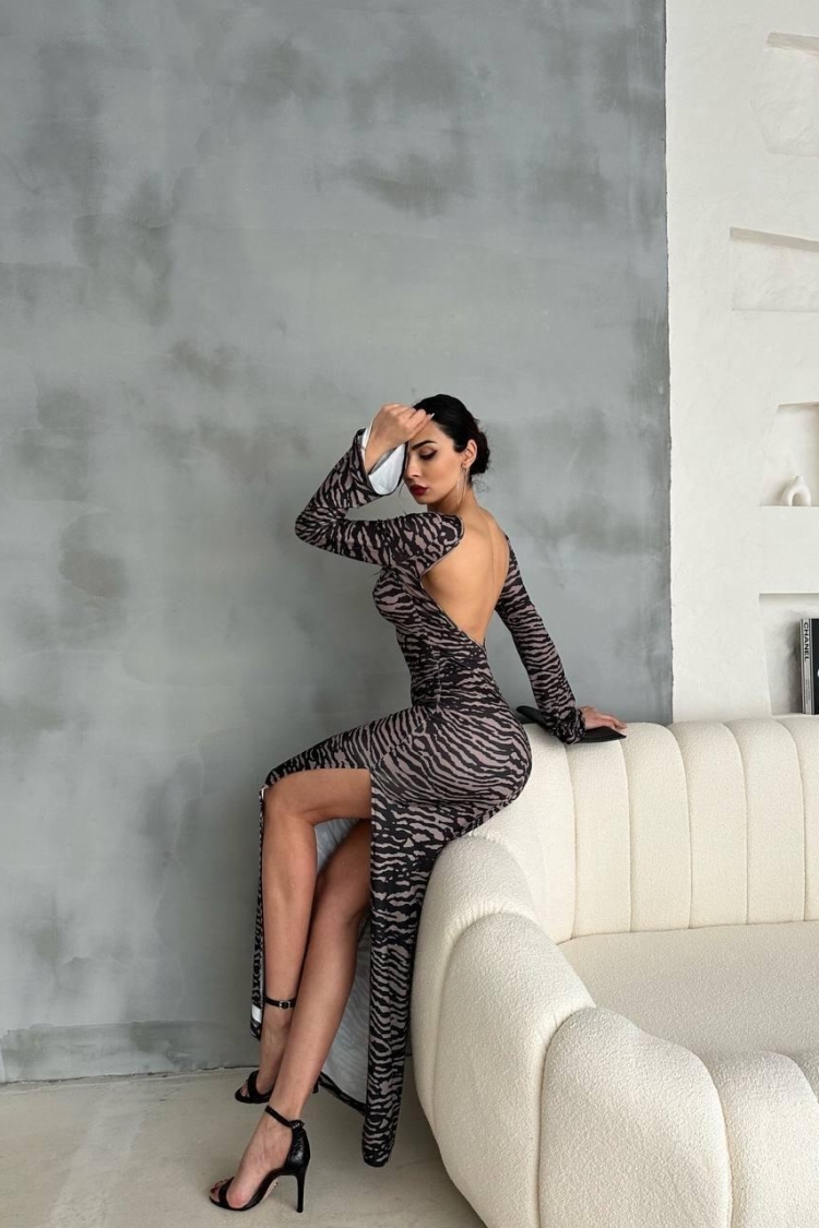 Zebra Pattern Backless Dress Black - Producer: Ello - Wholesale Women Clothes - TheBS Women