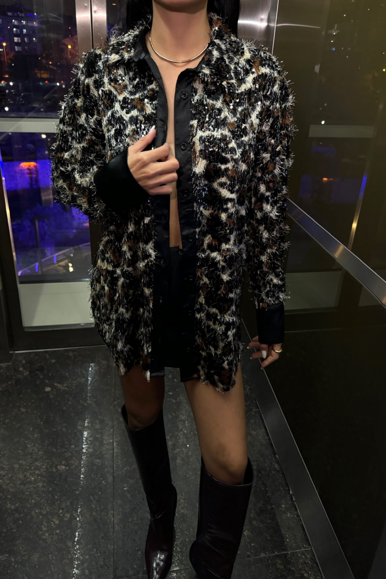 Leopard Fringed Sequin Shirt - Producer: Ello - Wholesale Women Clothes - TheBS Women