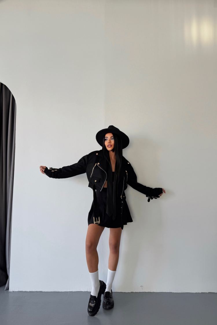 Sleeve Belt Detail Crop Jacket - Producer: Ello - Wholesale Women Clothes - TheBS Women