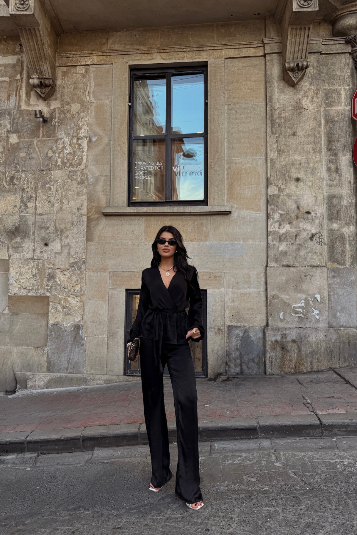 Satin Double Breasted Tie Blouse Trousers Set - Producer: Ello - Wholesale Women Clothes - TheBS Women