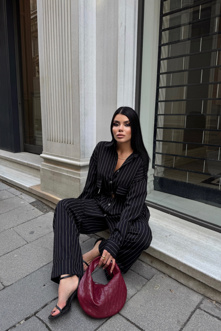 Striped Back Design Detailed Shirt Pants Set - Producer: Ello - Wholesale Women Clothes - TheBS Women