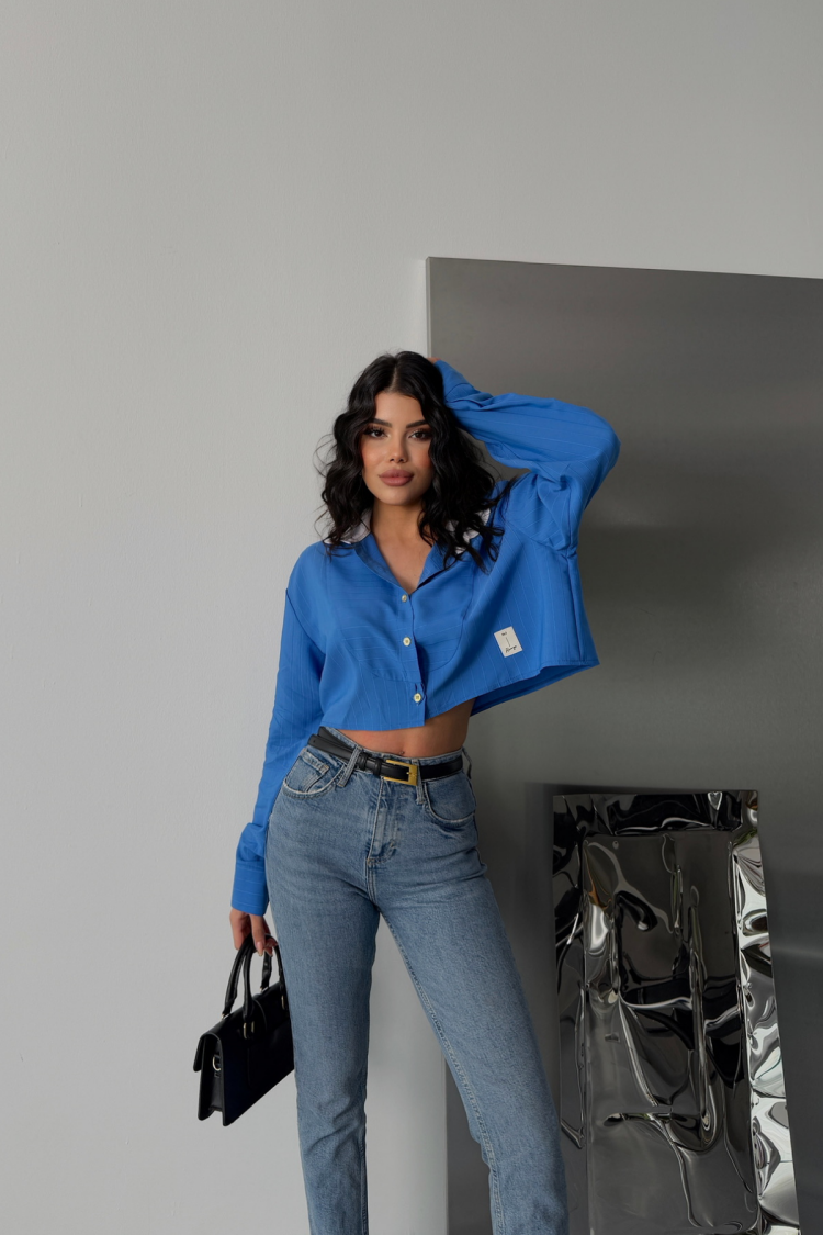 Crop Shirt With White Collar and Label Detailed - Producer: Ello - Wholesale Women Clothes - TheBS Women